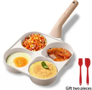 FACTORY OUTLET SURPRISE 4-Hole Non-Stick Egg Frying Pan 4 Cups Mold Skillet for Pancakes All Stoves Compatible Beige Cookware Easy Clean Granite Surface Gadgets 4-in-1 Design True Non-Stick Heat-Resistant Wood Handle Universal Compatibility Even Heating