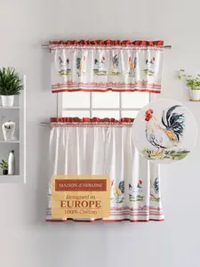 Maison d' Hermine Kitchen Curtains Sets for Windows 100% Cotton Set of Kitchen Curtains Valances for Home [2 Tiers (28"X36") and 1 Valance (56"X18")] Cafe Easter Decorations Home Textile