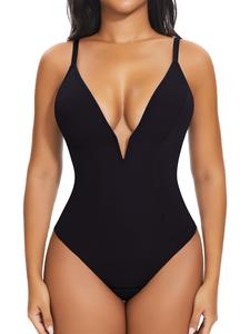 Joyshaper Lace Shapewear Bodysuits Deep V Lace Corset Tops Thong Bodysuits Tummy Control Body Shaper Womenwear for All Seasons Casual Top for Daily Wear, Adjustable, Lightweight, Breathable, Shapewear For Women