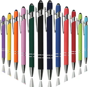 12PCS Ballpoint Pen with Stylus Tip, Soft Touch Click Metal Pen, 1.0mm Medium Point, Black Ink,Mixed Color