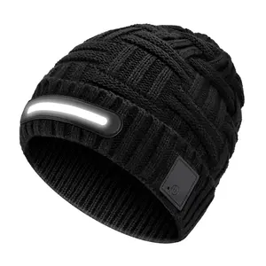 CW2-TD3 Bluetooth Beanie Hat with Light Headlamp Cap Headphones & Built-in Speaker Mic Gifts for Men Women Teen Beanies
