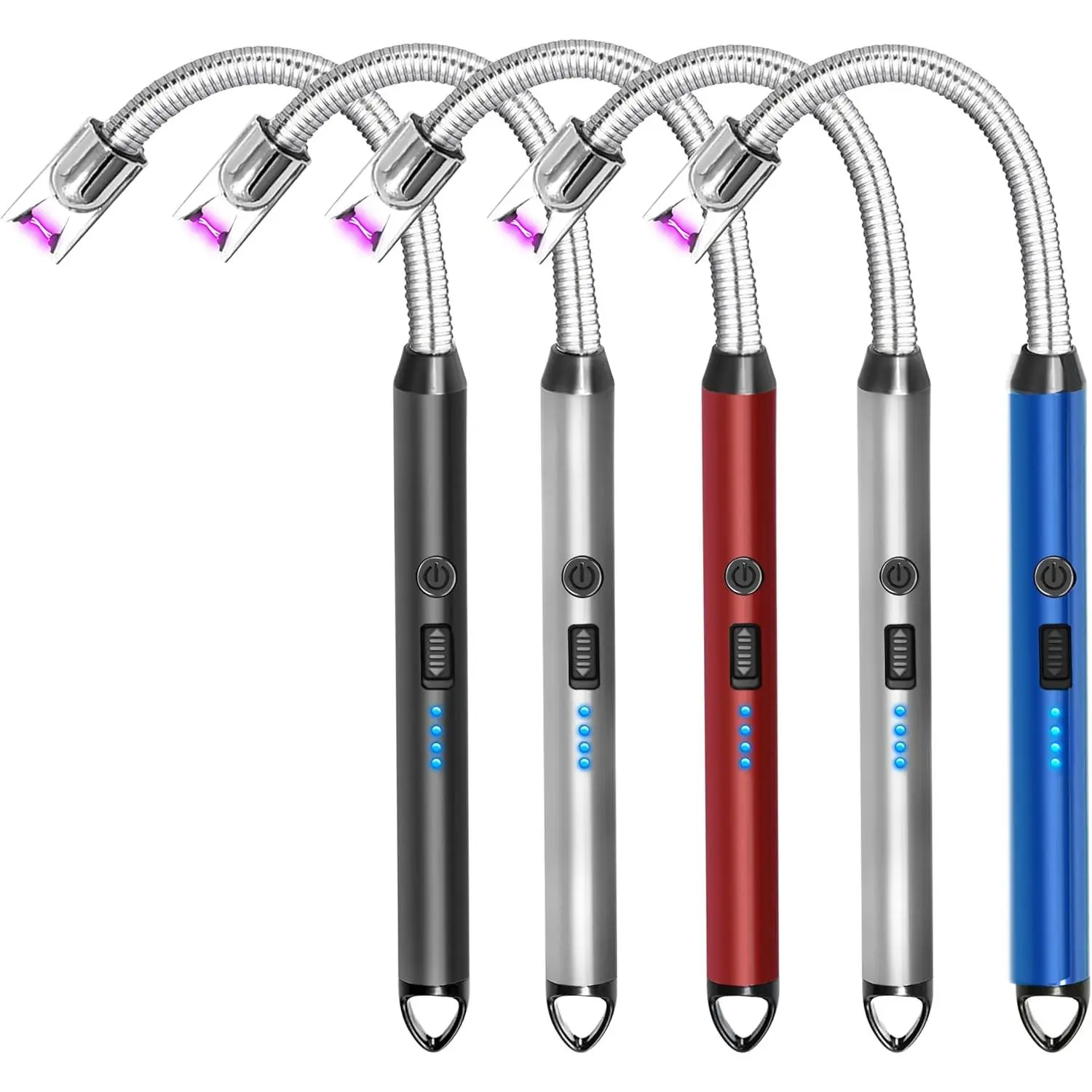 5-Pack Multi-Functional USB-C Rechargeable Flameless Plasma Arc Lighters - Lightweight, Fast Charging, 4.0in Flexible Neck, Decorative Metallic Cylinders, Windproof, Batteries Included, Outdoor Home Decor Candle Accessories for Campfire/BBQ Parties