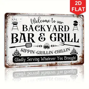 1pc Vintage Metal Tin Sign - Rustic Backyard Decor, Farmhouse Party Accent, BBQ Wall Art, Patio Deck Decoration, 8x12 Inch Distressed Sign Plaque - Add a Touch of Country Charm to Your Outdoor Space