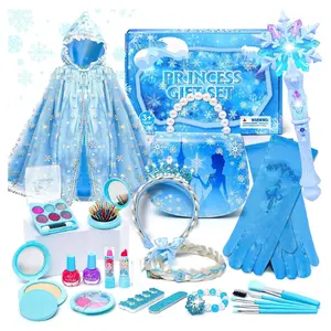 Valentine's Day New Year 2025 Gift Toys for Girl Gift Kids Makeup Kit & Elsa Princess Dress Up Set, Purse & Cape & Real Make up & Nail Polish & Wand, Birthday Gift Toys for Little Girls Toddlers Age 3 4 5 6 7 8 Year Old