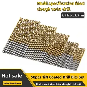 50pcs High Speed Steel Titanium-plated Mini Twist Drill BitSet,Handheld Electric Drill Accessories, StraightShank Drill Bit Set for DlY Projects dewalt  compatible chain saw Strong Magnetic Impact Screwdriver Set Multifunction Wireless Tattoo Machine Kit