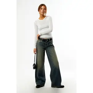 Pacsun Women's Casey Low Rise Baggy Jeans Seamed Pocket Dark Blue Tint