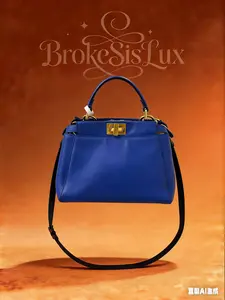 Pre-owned FENDI Peekaboo Mini Electric Blue Leather Bag with Gold Tone FF Lock