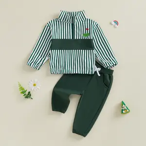 Babamoon Toddler Baby Boys Golf Outfits Set Tracksuit Casual Striped Golf Embroidered Stand Collar Long Sleeve Tops and Pants 2Pcs Sports Clothes Set
