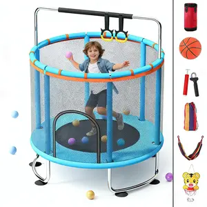 500lbs Capacity Kids Trampoline - Full Anti-Rust Frame with Safety Net, Adjustable Gymnastics Bar & Toys | Ideal Gift for Boys & Girls