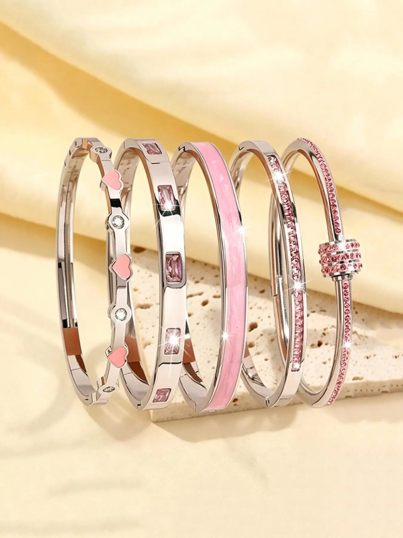 Elegant Stainless Steel Stackable Bracelets Set, Stacking Bangles, Elegant Minimalist Bangle, Colorful Party Jewelry, Unisex, Non-Fading, Birthday & Mother's Day Gift