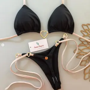 2026 New European and American Style Metal Decor Halter Neck Push-Up Bikini Brazilian Sexy Solid Color Two-Piece Swimsuit Bikini