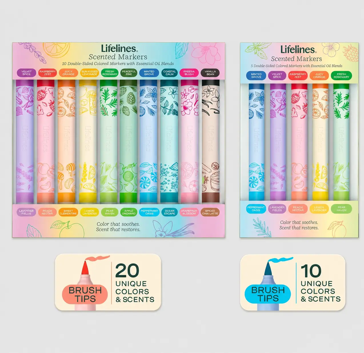 Lifelines Scented Colored Markers – Double-Sided Color Marker Set with Essential Oil Blends for Arts & Crafts, Coloring Books & School Supplies