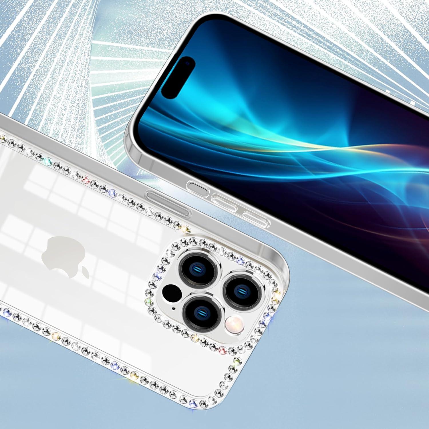 【Perfect Gift for Her/Him】Luxury Bling Rhinestone Clear Case for iPhone 12 13 14 15 16 17 Pro Max Plus, Glitter 3D Diamond Design, Soft Silicone Shockproof Cover, Cute Fashion Girly Case for Women