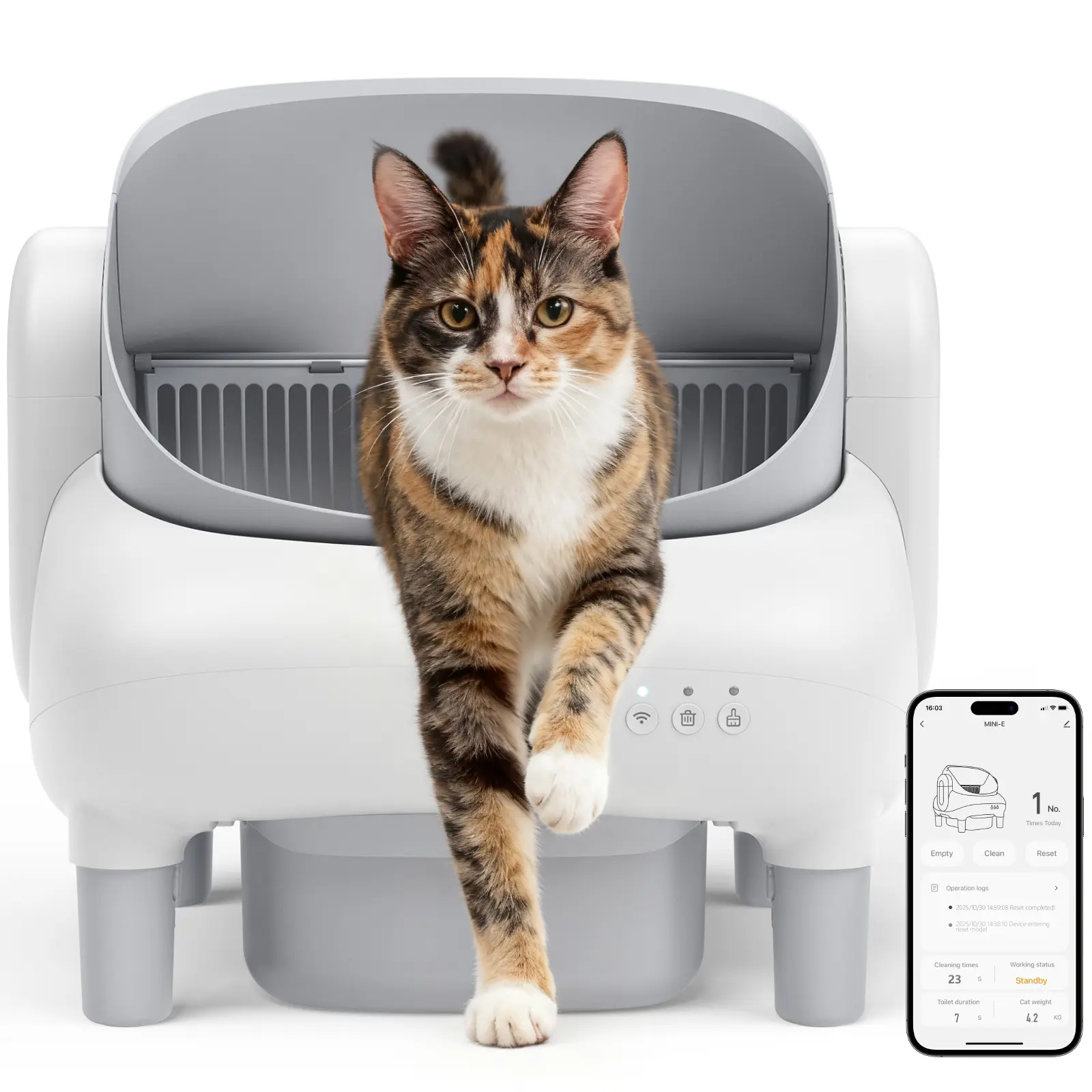 FUMOI Multi-Cat Open-Top Automatic Smart Self-Cleaning Litter Box - Dual Safety Tech, Quieter Operation, WiFi Compatibility, APP Control, Odor-Lock, 10.5L Sealed Waste Bin for Pet Lovers
