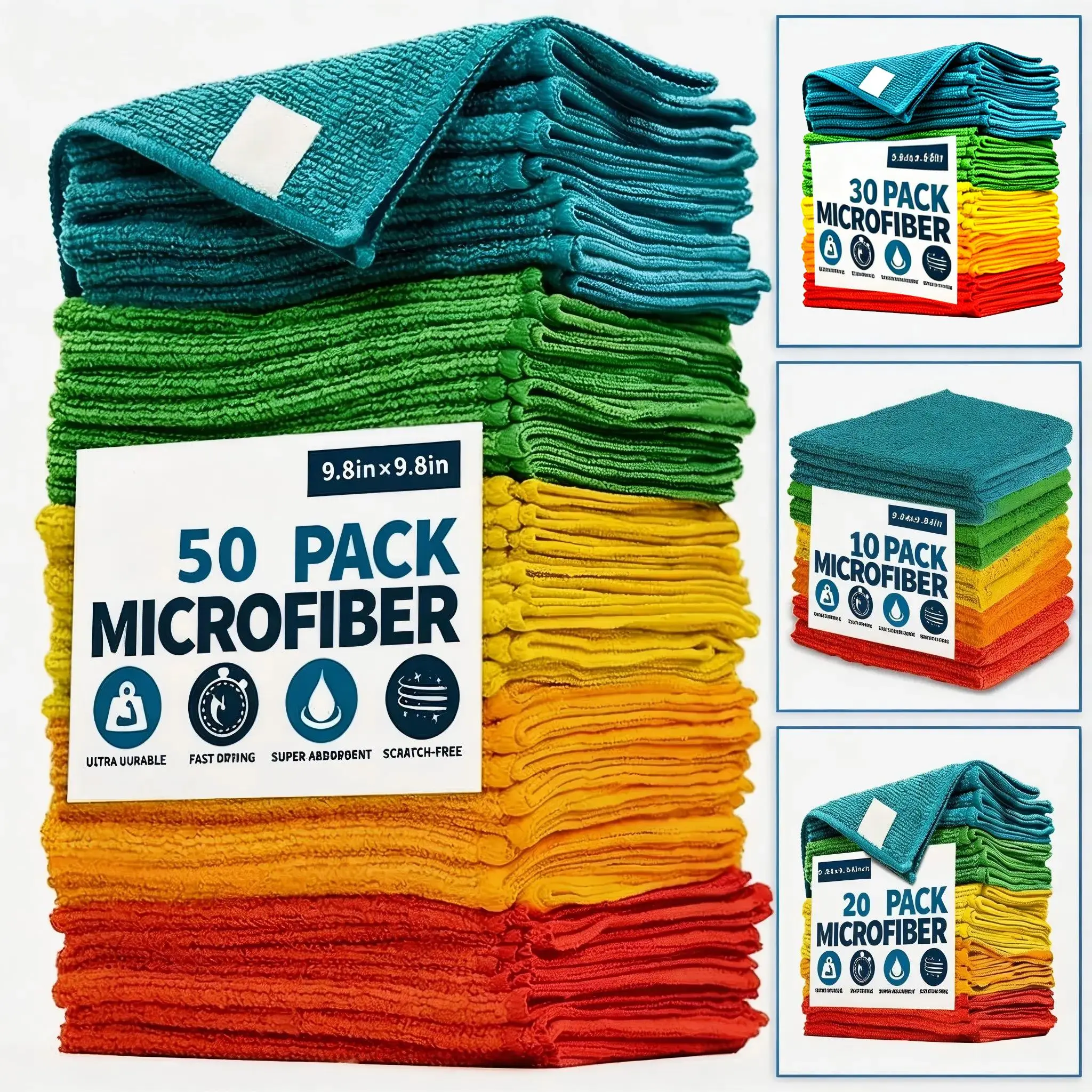 1box（10pcs） Reusable Microfiber Cleaning Cloths, Thickened Lint-Free Household Cloths, Car-Clean Ready Multipurpose Home Cleaning Rags, Magic Towels