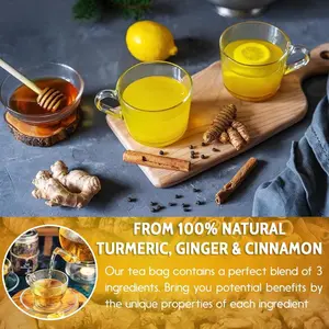 Turmeric Ginger Cinnamon Tea, 100% Natural, Anti-Inflammatea.Eco-conscious Tea Bags.Turmeric Ginger Herbal Tea.No Sugar, No Caffeine, No Gluten, Vegan.antiinflamma tea, looseleaf tea Beverage anti in flama tea ginger caffeine free Healthy Drink