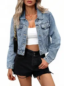 Short Denim Jacket with Snap Pockets, Spring Summer Fashion, light weight denim jacket for women,Casual Wear, Women's Stylish Outerwear, Coats, Slim-Fitting Design