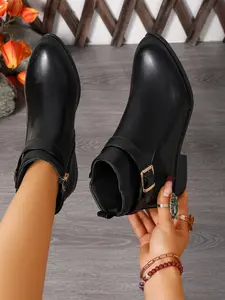 Women's Classic Short Boots, Western Ankle Boots, PU Material, Comfortable Fashion Shoes, Casual Wear Perfect Choice, Pointed Toe, Ankle Height, Spring & Fall