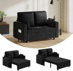 Garvee 3-In-1 Pull-Out Couch Loveseat Sleeper Sofa Bed with Cup Holders & USB Charging, Full Size Pull-Out Sofa Couch, Heavy Duty up to 1000 Lbs, Ideal for Living Room, Bedroom, Apartment - Black