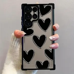 Black Heart Phone Case Compatible with Phone Case for iPhone 17/16/15/14/13/12/11/xs/xs max/xr/Samsung/S22/S23/S24/S25PLUS  FE ULTRA  EDGE Transparent Soft Back Cover for Drop Protection.
