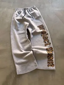 Project Fluent Leopard Trend Light Gray Loose, Drawstring Waist Sweatpants Side Leopard Font + Light Gray Base Print Soft Fabric Casual Streetwear Unisex Bottoms