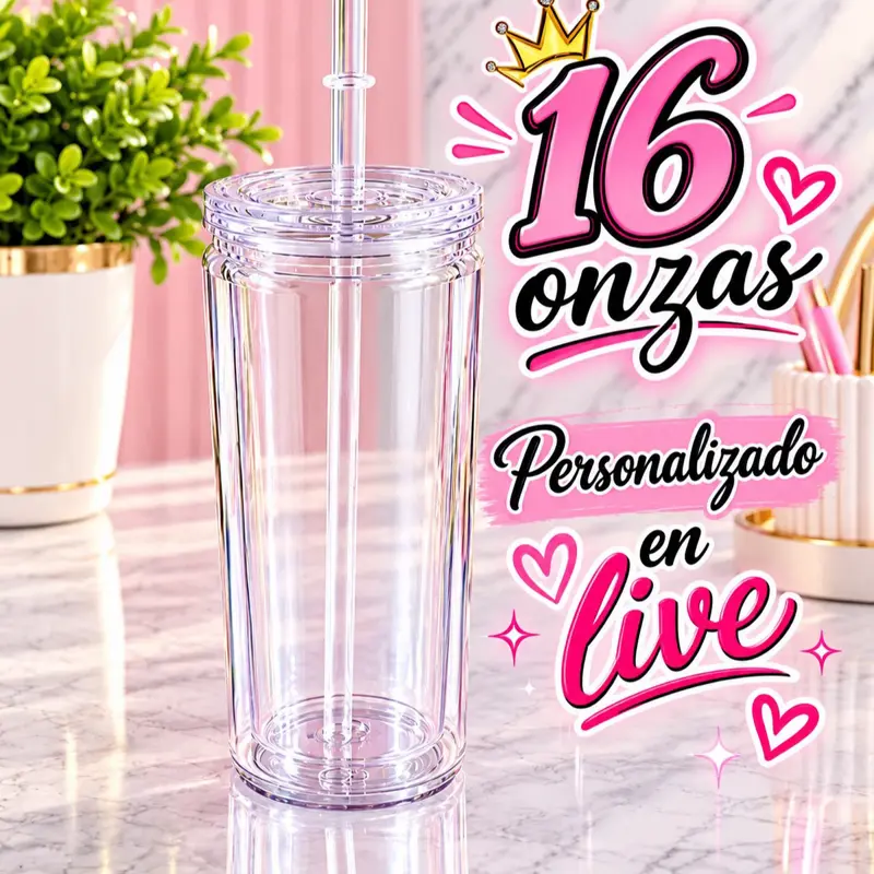 Vaso snowglobe de 16 oz personalizado en live
