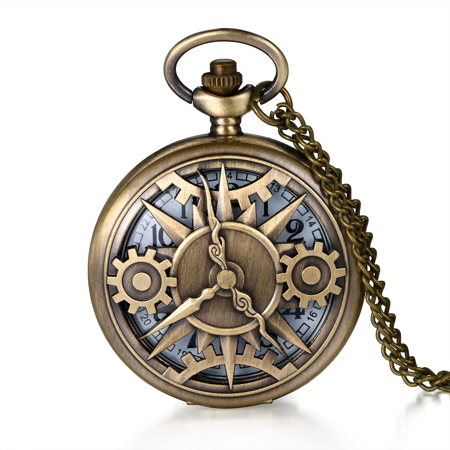 OIDEA Time Gear Pocket Watch for Men, Quartz Antique Bronze Necklace Watch, Gear-Decorated Case, Steampunk Style Gift with Velvet Pouch
