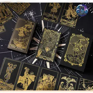 Tarot Cove Black Gold Tarot Cards with Guide Book Waterproof Wrinkle Resistant Foil Tarot Deck for Beginners Includes Chakras Planets Zodiac Signs Elements & Affirmations