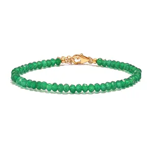 Premium Verde Onyx 20.00 ctw Beaded Bracelet in 18K Vermeil Yellow Gold Over Sterling Silver 7.25-9.25In