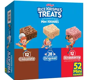 Rice Krispies Treats Mini Crispy Marshmallow Squares, Kids Snacks Box, Cereal Bars, Variety Pack (52 Bars)