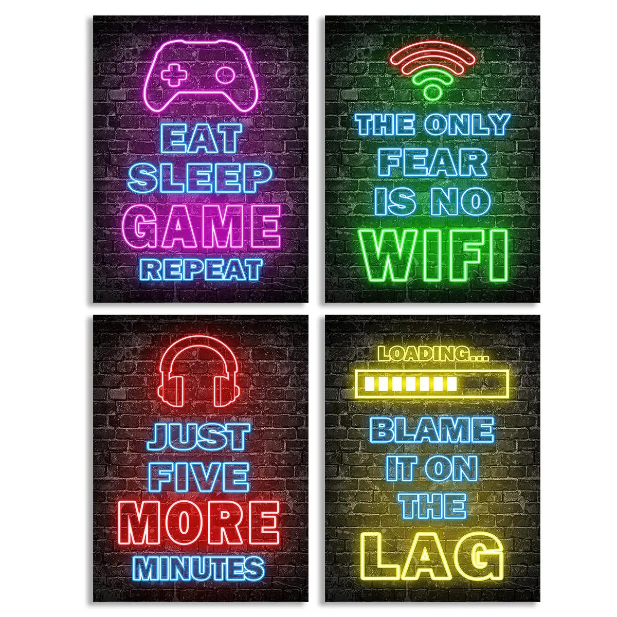 Gaming Themed Neon Sign Wall Art, 4 Counts/set Gaming Decor Neon Sign Wall Painting, Wall Art for Home Living Room Bedroom Dining Room Dorm