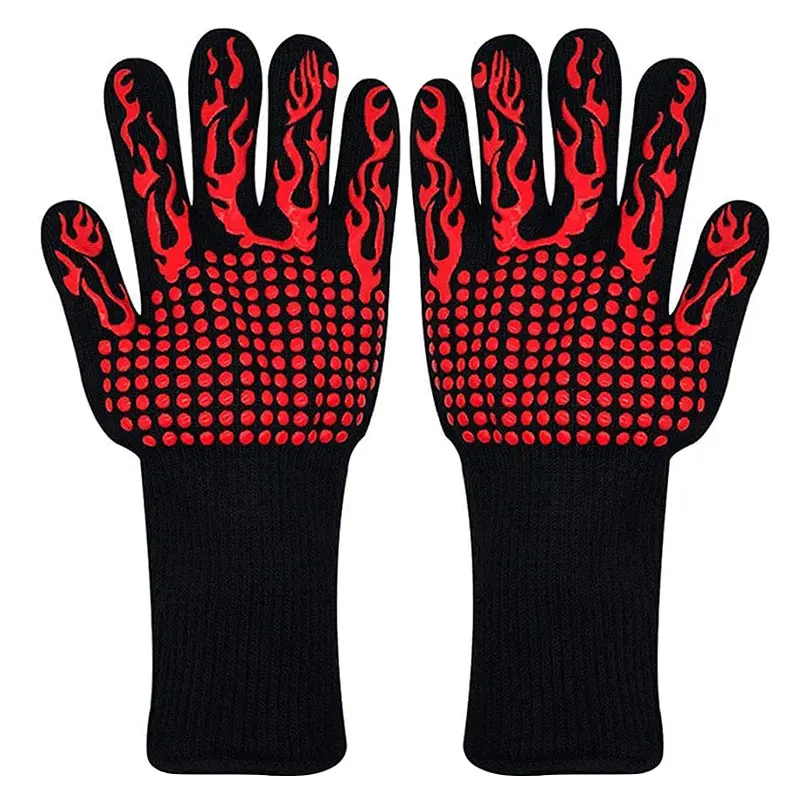 Lightweight 800℃ High Temperature Resistant Pre-Oxygen Silk Oven Mitts, Bakeware Heat Insulation Anti-Scald Gloves for Indoor BBQ, Microwave Kitchen Use