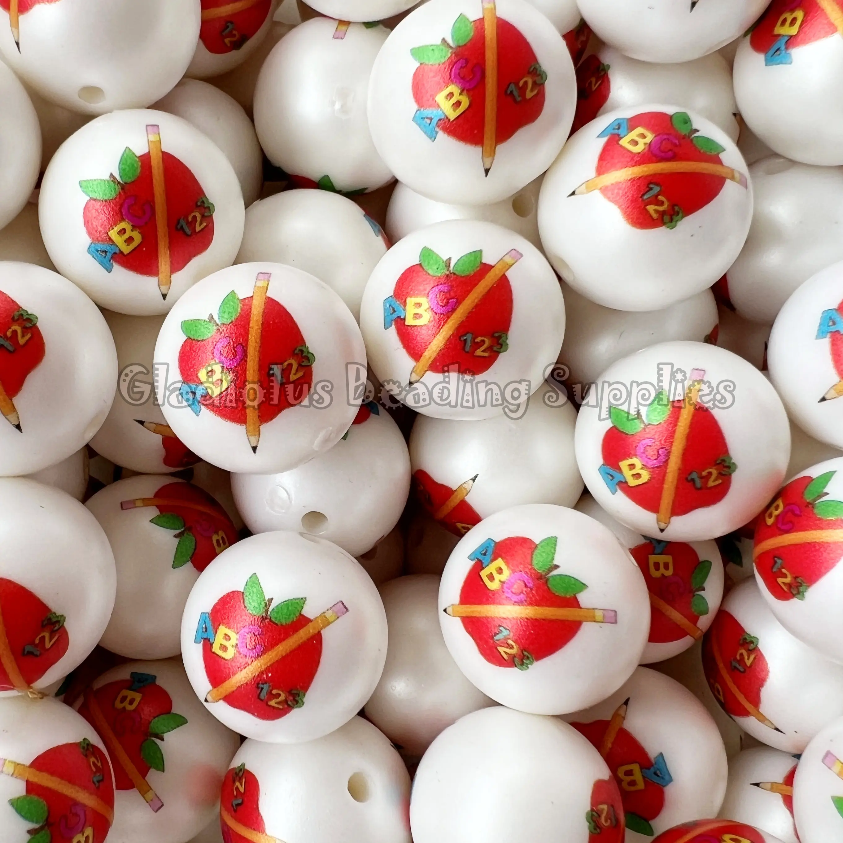 20mm Apple Beads, Teaching Acrylic Bead, Autumn Beads, Bubblegum Bead, Chunky Bead Round beads, Gumball Beads, Back To School Beads