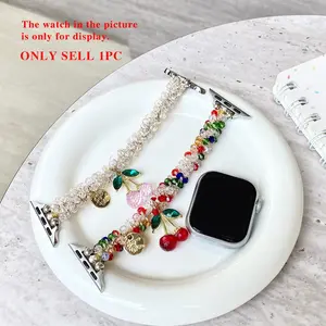 Cherry Beaded Watch Band, Cute Delicate Style, Fits Apple Watch Multiple Models, Sweet Personalized Accessory, Fashionable Jewelry, Smartwatch Strap, Smartwatch Accessories