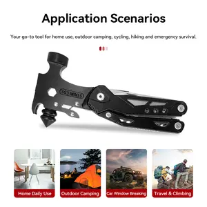 Novupow 14 In 1 Pocket Multitool Hammer, EDC Multi Tool With Pliers, Hammer, Nail Puller, Window Breaker, Hex Wrench, Rope Cutter