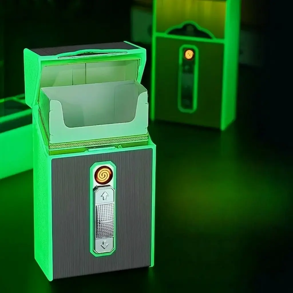 ABS Luminous Creative Storage Case with USB-Rechargeable Flameless Electronic Lighter Accessories (1-Pack), 20-Item Capacity, Moisture-Proof, Ideal Adult Gift, For 84Mm