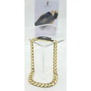 10KT CERTIFIED MONACO BRACELET BLACK CZ CLOSURE Size 7INCH 6.5MM Weight 6.5GR