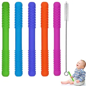 Christmas Gift  5-Pack Hollow Silicone Teething Tubes for Babies 6-12 Months – Nursing & Chewing Chew Straws –