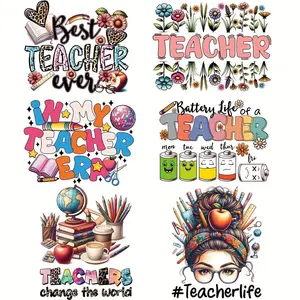 Teacher's Day Themed Iron-on Heat Transfer Decals, 6 Counts/set DIY Craft Washable Vinyl Patches for Clothing, Bags & Fashion Design DIY Material