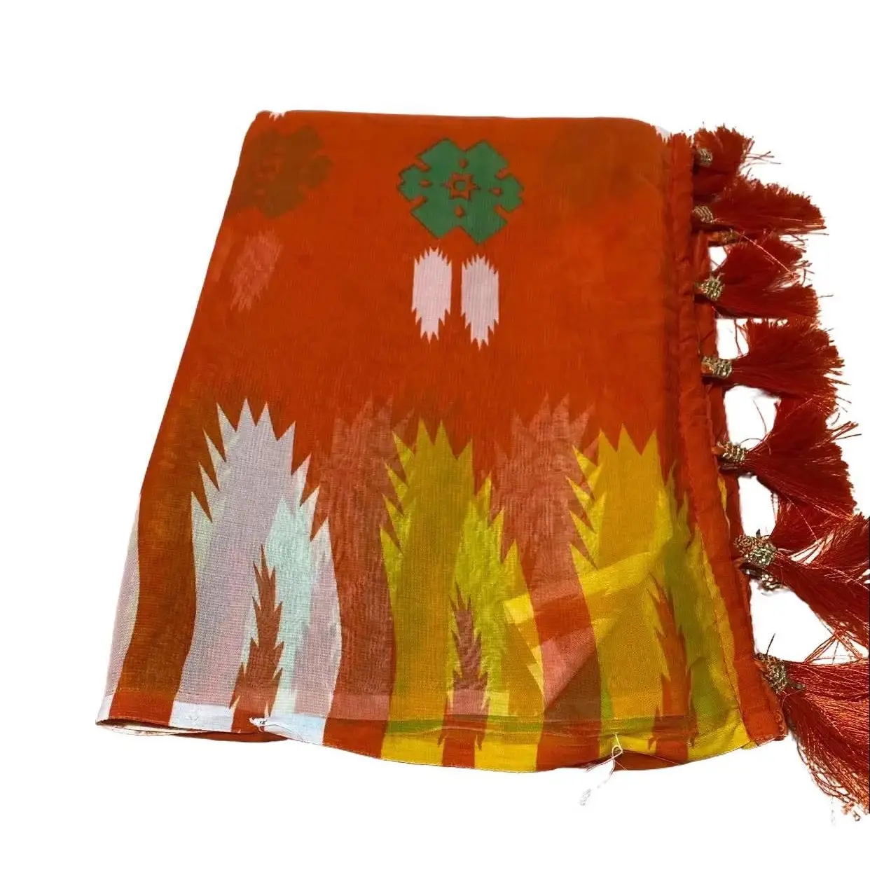 Women's Aesthetic Dhaka Print Chiffon Saree - Breathable Lightweight Fabric, Vibrant Multicolor Traditional Motifs, Cold Wash, Clothes for Festival, Semi-Formal Occasions