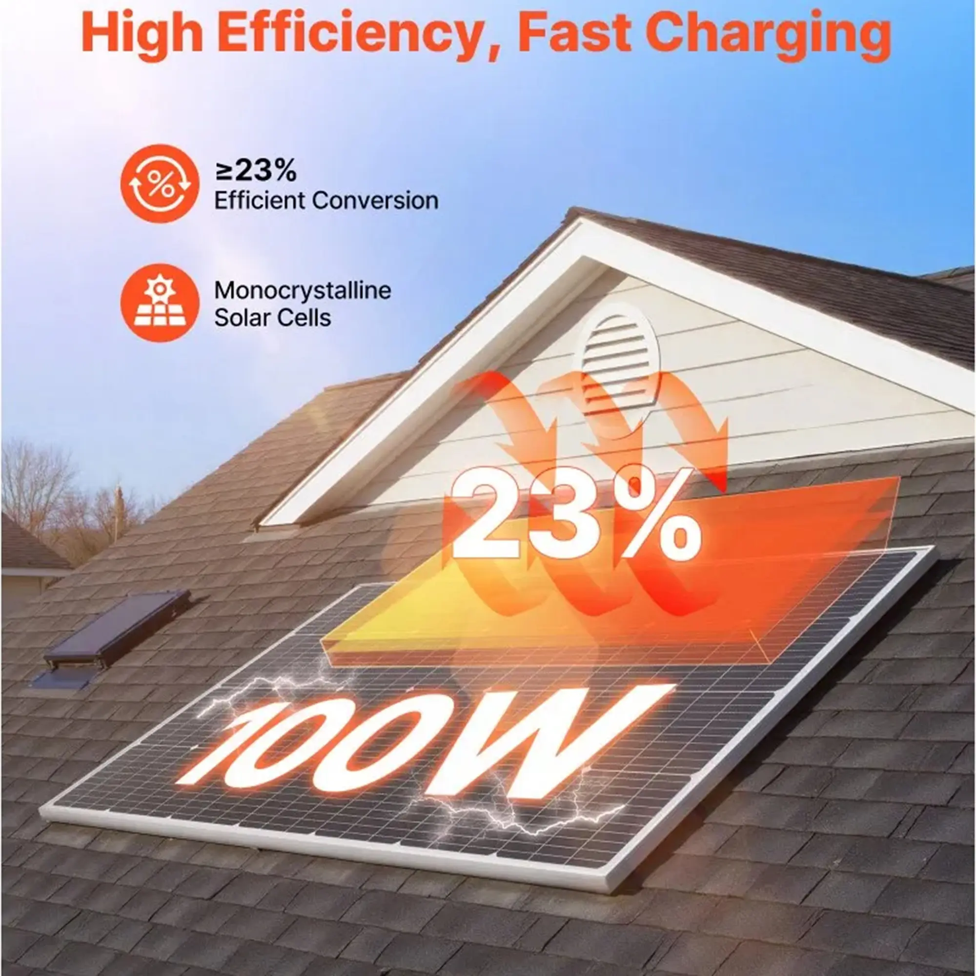VEVOR 4pcs 100W Monocrystalline Glass Solar Panels, 23% High-Efficiency Mono PV Module with Stable MC4 Output, Aluminum Frame, IP65 Waterproof for Boats, Farms, Car RV Flat Rooftop Off-Grid Power Needs, Fast Charging