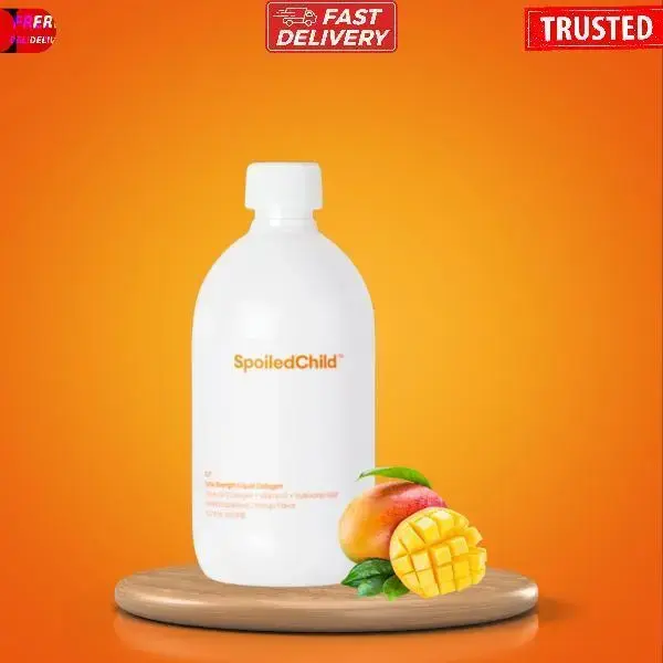 SpoiledChild E27 Extra Strength Liquid Collagen 400ml 13.5 FL oz – Mango Flavor with Vitamin C & Hyaluronic Acid for Skin Hair Nails Joint Gut Health Beauty Fitness