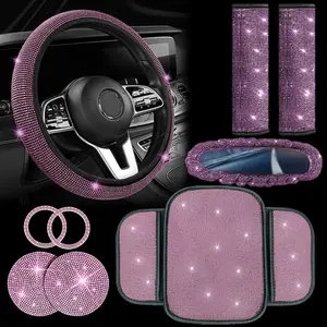9-Piece Car Interior Accessories Set, Car Interior Kit, Steering Wheel Cover, Seat Belt Pad, Air Vent Clip, Cup Holder, Start Button Decor, Perfect Gift