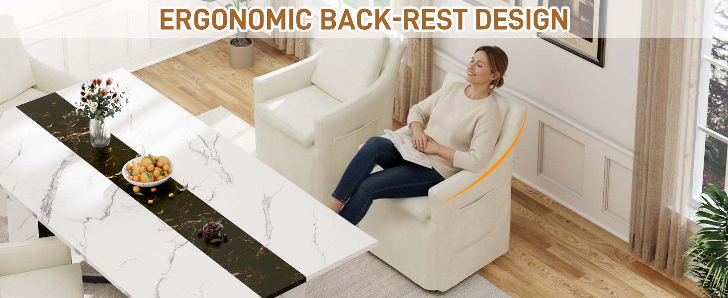 1 PC Upholstered Chenille Dining Chair | 4 Casters Rolling Armchair | Modern Kitchen/Bedroom/Living/Reading Room Chair