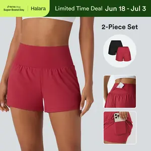 Halara 2-Piece Super High Waisted Back Pocket & Side Hidden Pocket 2-in-1 Yoga Shorts 3" Set