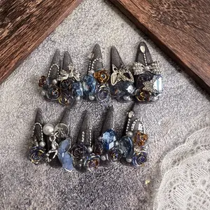 Blue Rose Butterfly Bowknot Luxury Press On Nail