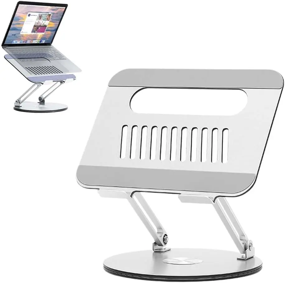360° Rotating Laptop Stand, Adjustable Foldable Aluminum Alloy Laptop Stand, 2-in-1 Multi-functional Laptop Stand, Suitable for Gaming Laptops and Tablet Stands, Gray