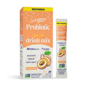 Enzymedica SubCulture Probiotic Drink Mix Powder for Women & Men - Probiotics for Digestive & Gut Health Support, 50 Billion CFU, Travel Friendly Stick Packs, Sugar Free - Peach Bliss