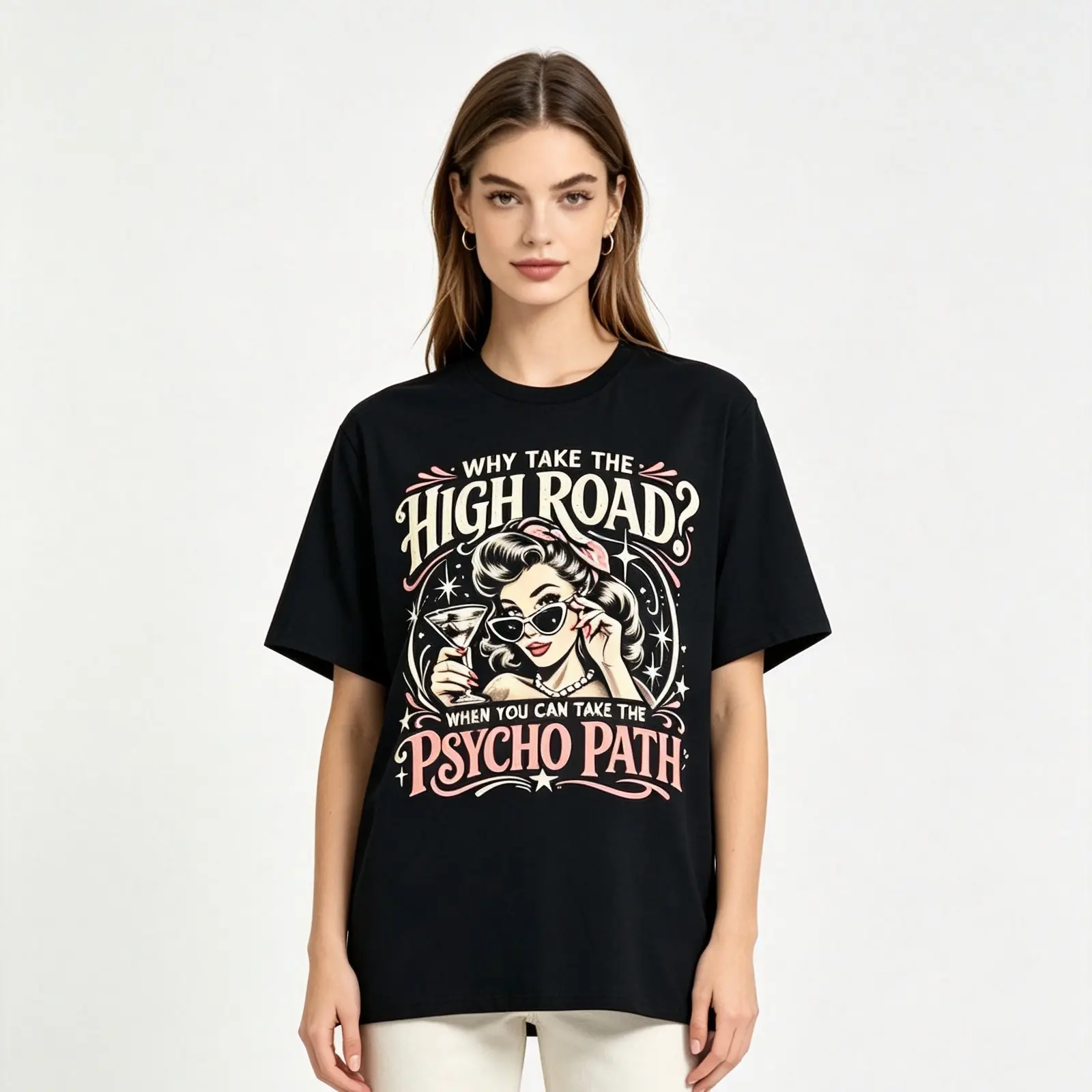 Men's "Psycho Path" Funny Quote T-Shirt, Casual Retro Sarcastic Graphic Tee in Smooth 100% Cotton with a Seamless Design, Top, Shortsleeve, Fabric Womenswear Round Neck, Graphics
