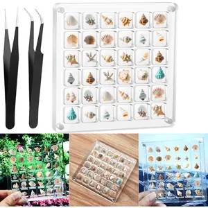 Acrylic Magnetic Seashell Display Box,Clear Sea Shell Holder Display Box,Beach Shelling Collecting Tools,Magnet Storage Organizer Tiny Case for Seashell Diamond Beads (1 Pack-36 Grids)